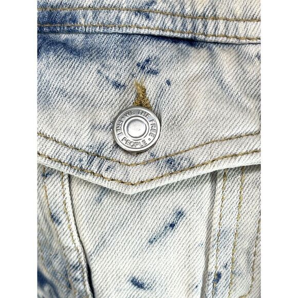 Free People Jean Jacket Acid Wash Tie Dye Denim S Cream Blue Rumor Jones - Picture 12 of 16